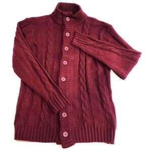 Paul Jones Cardigan Sweater Mens Medium Cable Knit Button Mock Neck Grandpa 90s